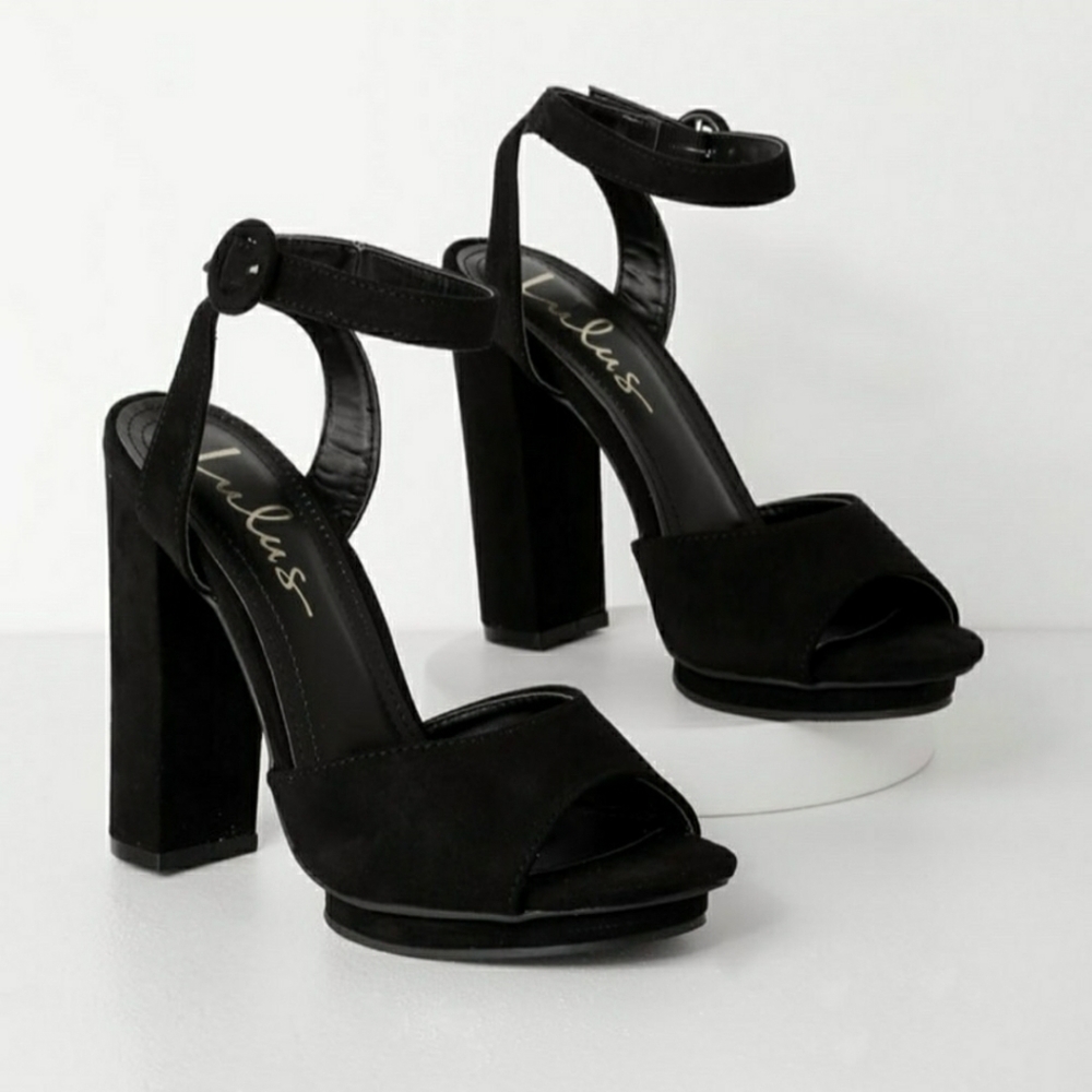 Black Suede Ankle Strap Platform Heels